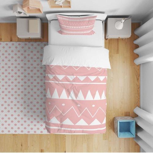 Çocuk Bebek Nevresim Takımı Geometrik Şekiller Pembe