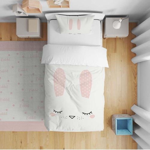 Yatak Örtüsü Sevimli Tavşan 140x220 - Yastık Kılıfı Hediye