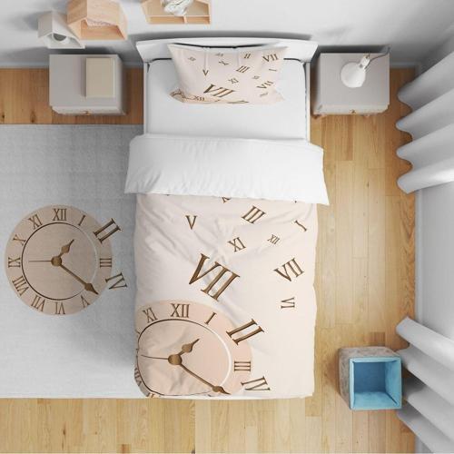 Yatak Örtüsü Saat Desen 140x220 - Yastık Kılıfı Hediye