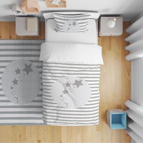 140x220 Çocuk Yatak Örtüsü Hediye Yastık Kılıfı Çizgili Yıldızlı