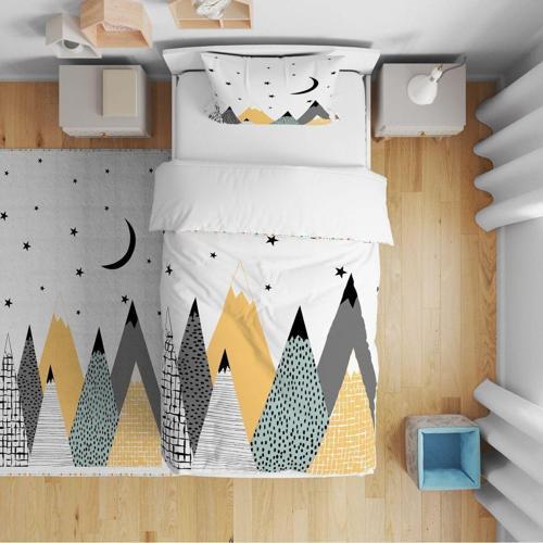 Yatak Örtüsü Iskandinav Dağlar Ve Yıldız Yastık Kılıfı Hediye