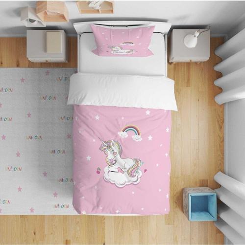Çocuk Bebek Nevresim Takımı Yıldızlı Bulutlu Unicorn Gökkuşağı