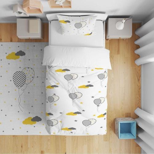 Yatak Örtüsü Bulut Desenli Balonlar Ve Renkli Bulutlar Yastık Kılıfı Hediye