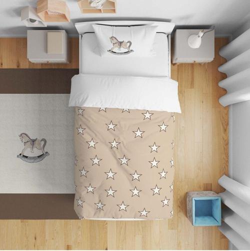 Çocuk Bebek Nevresim Takımı Sütlü Kahve Zemin Serpme Yıldızlar