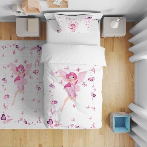 Yatak Örtüsü Çiçekler Ve Peri Kızı 140x220 - Yastık Kılıfı Hediye