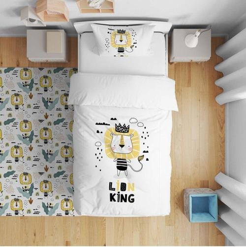 140x220 Çocuk Yatak Örtüsü Hediye Yastık Kılıfı Mutlu Aslan Lion King
