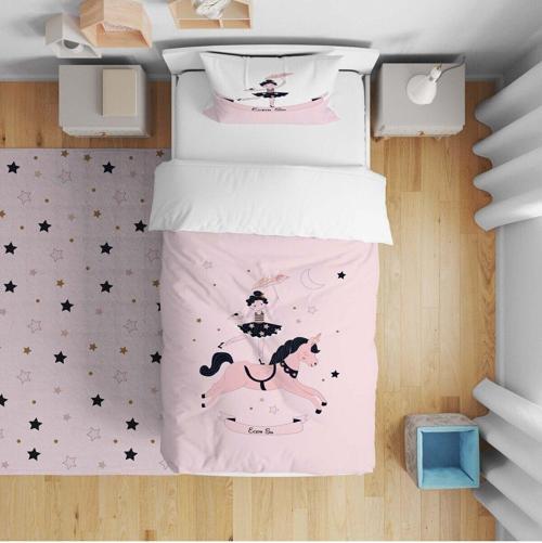 Çocuk Yatak Örtüsü Hediye Yastık Kılıfı Yıldızlı Atlı Prenses Balerin