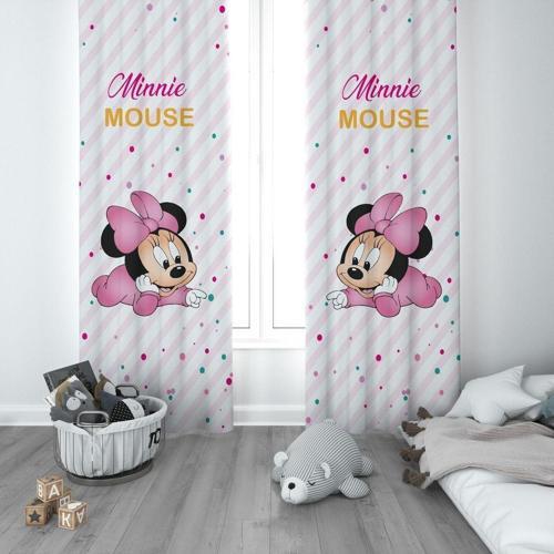 1 Kanat Çocuk Odası Perdesi Fon Perde Puantiyeli Minnie Mouse