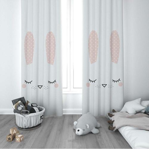 1 Kanat Çocuk Odası Perdesi Fon Perde Uyuyan Kulaklı Tavşan