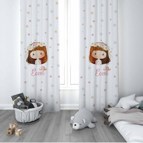 1 Kanat Çocuk Odası Perdesi Fon Perde Serpme Çiçekler Kız