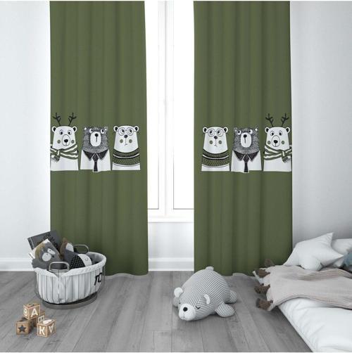 1 Kanat Çocuk Odası Perdesi Fon Perde 3 Ayı Arkadaş