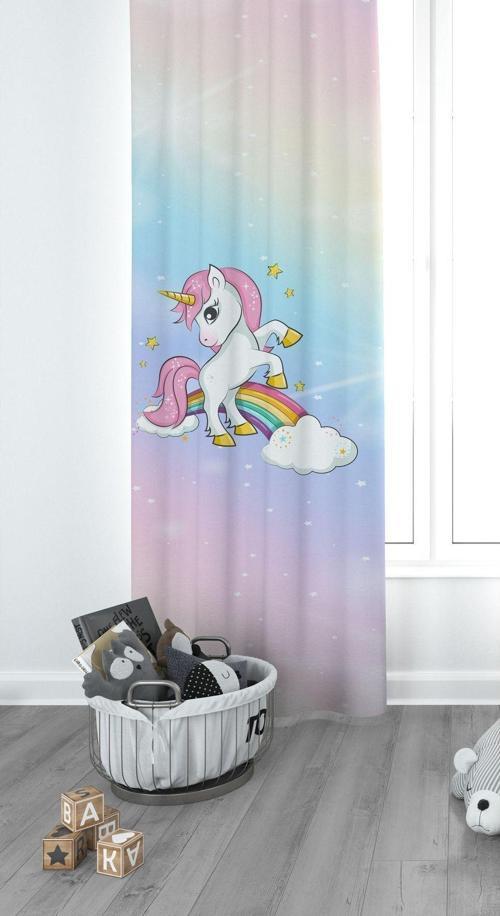 Bulut ve Unicorn Çocuk Odası Perdesi Fon Perde