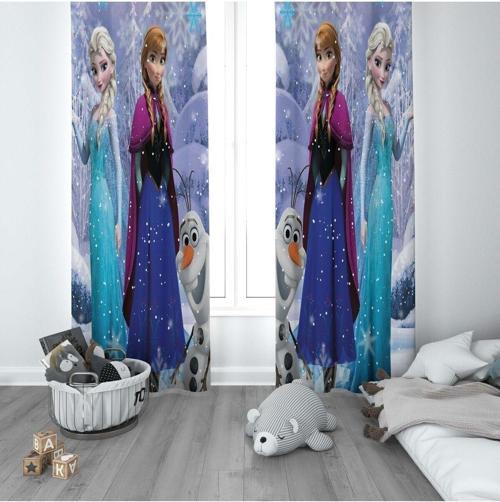 1 Kanat Çocuk Odası Perdesi Fon Perde Frozen Elsa ve Anna