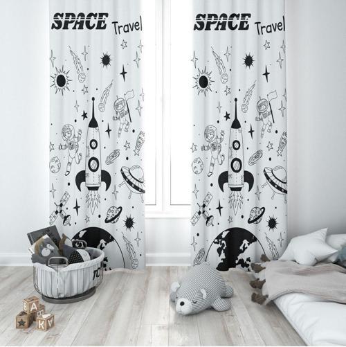 1 Kanat Çocuk Odası Perdesi Fon Perde Space Travel Astronot Gezegenler