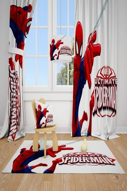 2 Kanat Çizgi Karakter Spiderman Çocuk Bebek Odası Fon Perde