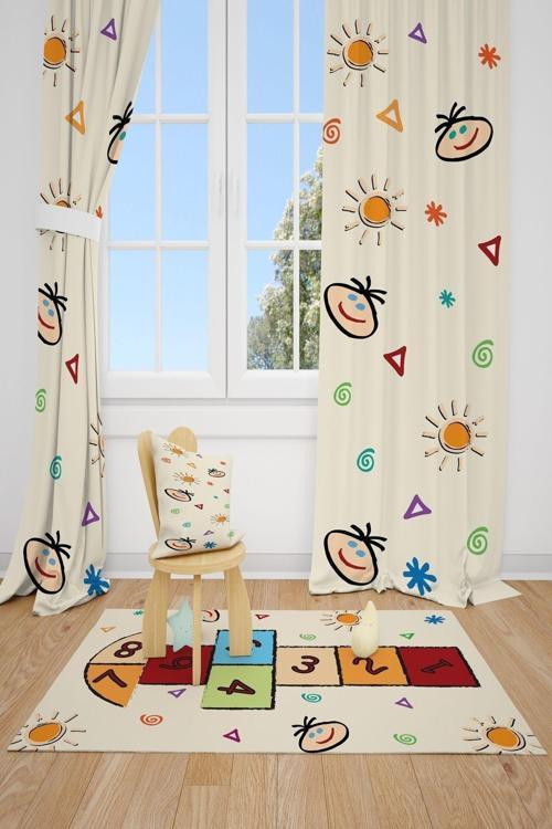 2 Kanat Seksek Ve Asimetrik Sayılar Çocuk Odası Perdesi Fon Perde