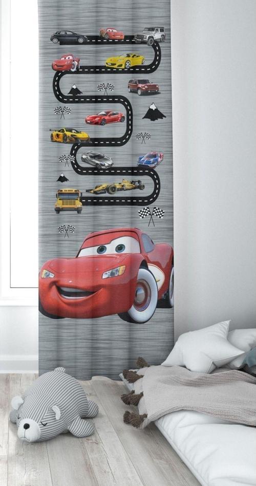 1 Kanat Şimşek Mcqueen Arabayolu Lazer Kenar Kesimli Ince Petek Kumaş Dekoratif Çocuk Odası Perdesi