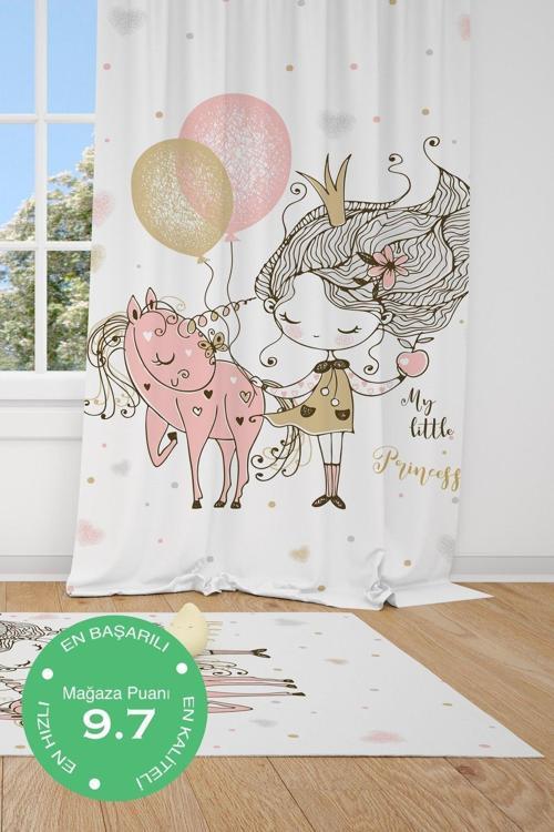 1 Kanat Prenses Ve Pembe Atı Çocuk Odası Perdesi Fon Perde