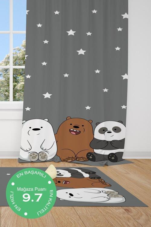 1 Kanat Yıldızlar Panda Ve Ayılar Çocuk Bebek Odası Perdesi Fon Perde