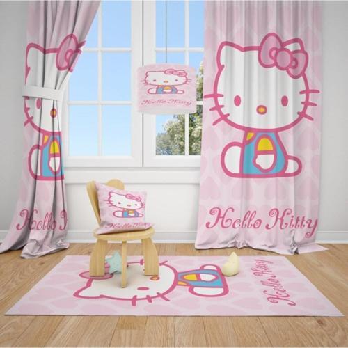 2 Kanat Hello Kitty Çocuk Bebek Odası Perdesi Fon Perde