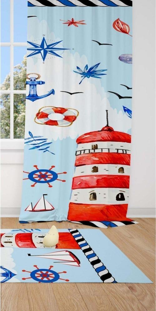 1 Kanat Gemi Çapası Deniz Feneri Çocuk Bebek Odası Perdesi Fon Perde