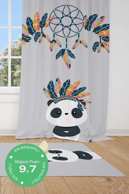 1 Kanat Panda Kafasında Düş Kapanı Çocuk Bebek Odası Perdesi Fon Perde