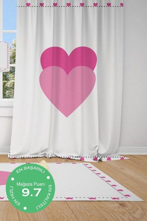 1 Kanat Sade Beyaz Zemin,kalp Çocuk Bebek Odası Perdesi Fon Perde