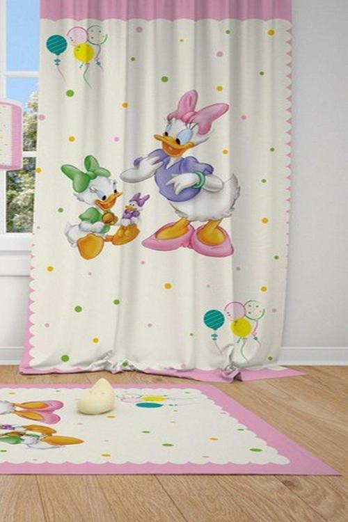 1 Kanat Duffy Duck, Balonlar, Puantiye Çocuk Bebek Odası Perdesi Fon Perde