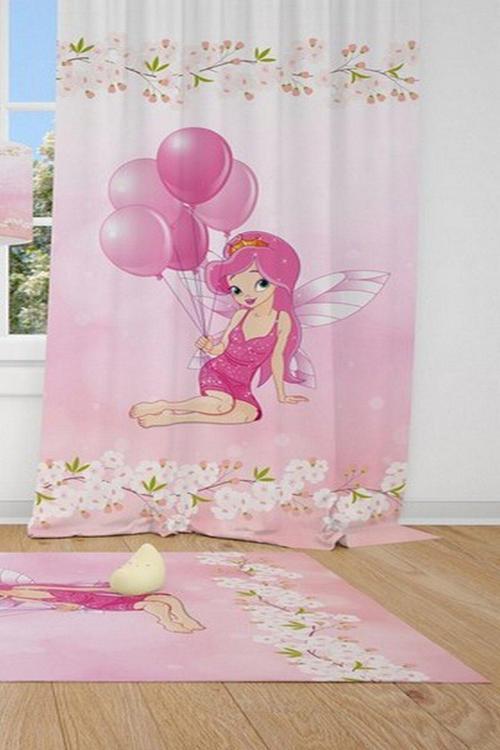 1 Kanat Cici Halı Balonlu Prenses Çocuk Bebek Odası Fon Perde