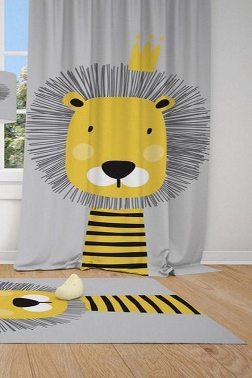 1 Kanat Cici Halı Aslan Çocuk Bebek Odası Fon Perde