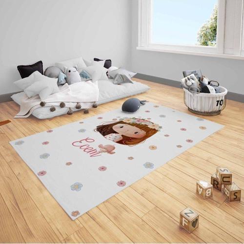 Çocuk Bebek Odası Halısı Serpme Çiçekler Kız