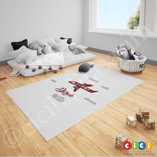 Çocuk Bebek Odası Halısı Bulutlu Uçak