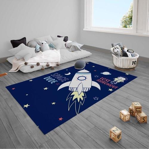 Çocuk Bebek Odası Halısı Astronot Uzay Roket