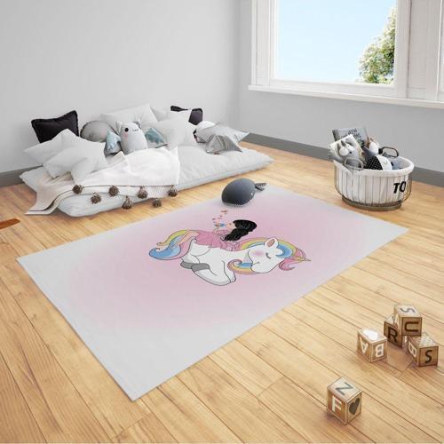 Çocuk Bebek Odası Halısı Renkli Unicorn Seksek Puantiyeli