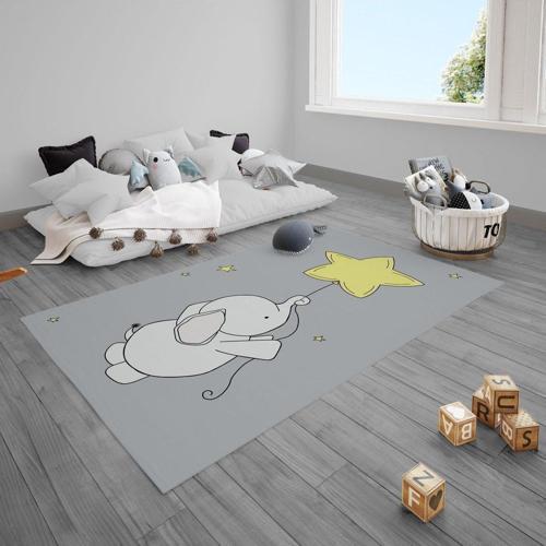 Çocuk Bebek Odası Halısı Sarı Yıldız tutan Fil