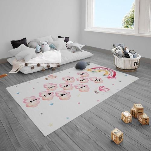 Çocuk Bebek Odası Halısı Yıldızlı Seksek Gökkuşağı