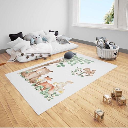 Çocuk Bebek Odası Halısı Sevimli Ayıcık Sinap Tavşan ve Tilki
