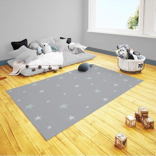Çocuk Bebek Odası Halısı Serpme Beyaz ve Mint Yeşili Yıldızlar