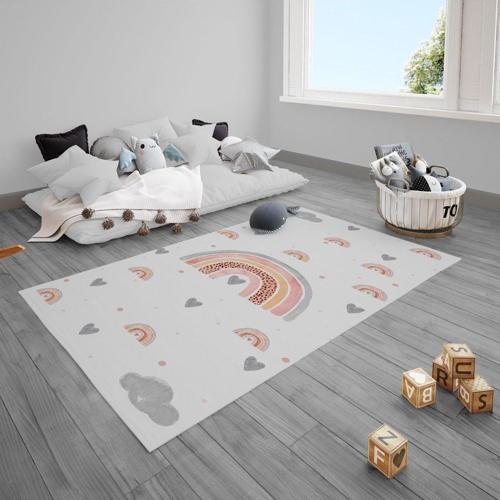 Çocuk Bebek Odası Halısı Bulutlu Gökkuşağı
