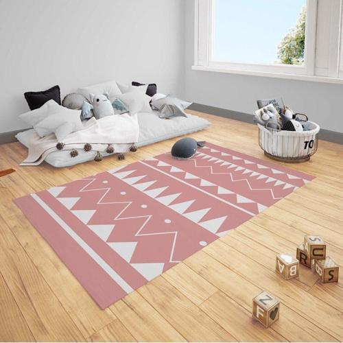 Çocuk Bebek Odası Halısı Geometrik Şekiller Pembe