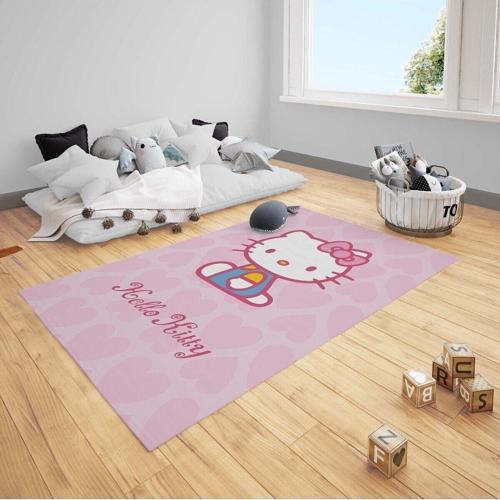 Çocuk Bebek Odası Halısı Kalpli Hello Kitty