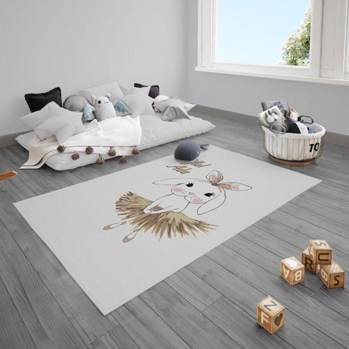 Çocuk Bebek Odası Halısı Sevimli Balerin Tavşan Kahve Tonu