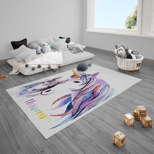 Çocuk Bebek Odası Halısı Yıdlızlı Yavru Unicorn ve Annesi