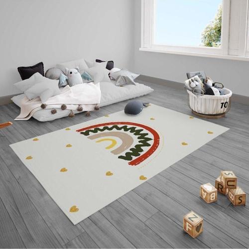 Çocuk Bebek Odası Halısı Serpme Kalpler Gökkuşağı Yeşil