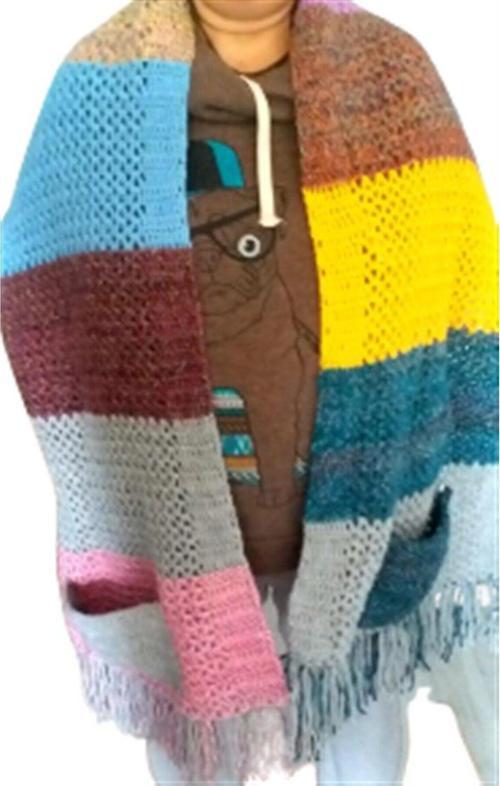 El Örgüsü Cepli Çok Renkli Kadın Şal Atkı
