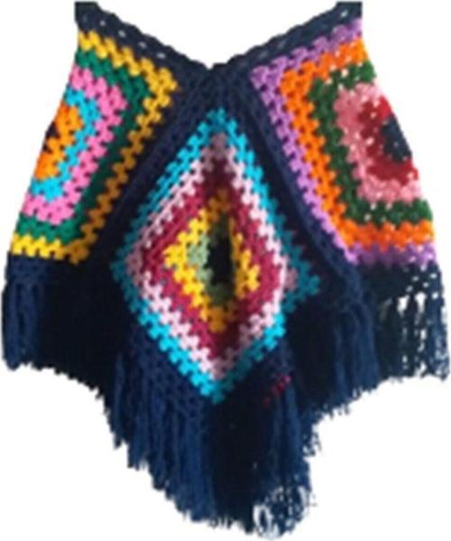 El Örgüsü Çok Renkli Lacivert Çocuk Panço