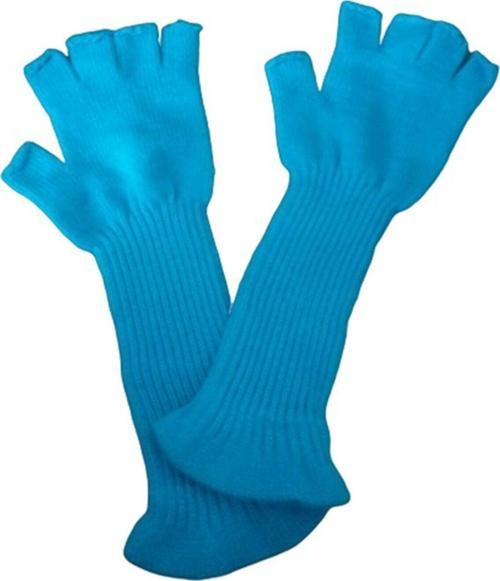 Yarım Parmak Lastikli Triko Mavi Uzun Eldiven