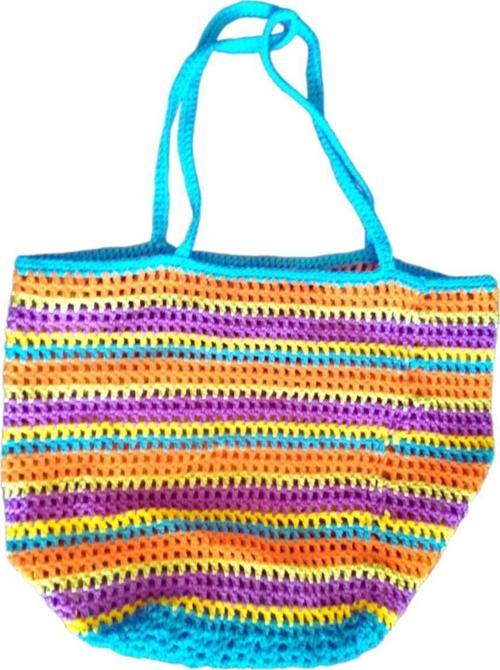 El Örgüsü Koton Makrome Renkli Plaj Çantası
