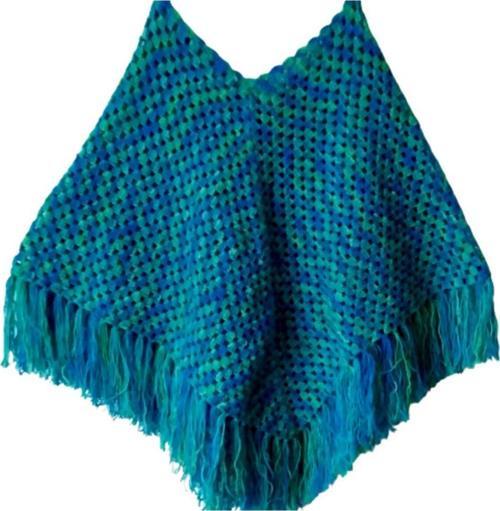 El Örgüsü Mavi & Yeşil Kırçıllı Kadın Panço