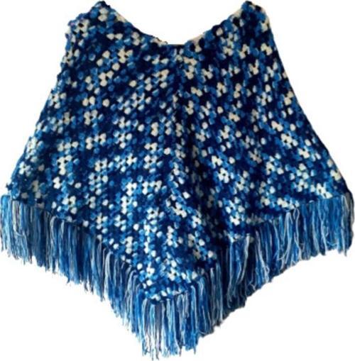 El Örgüsü Mavi Kırçıllı Kadın Panço